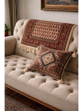 VTG Bokhara Style Accent Rug 26x43 Red Cream Oriental Pattern Fringe Small